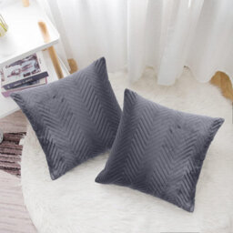 Ameha Grey Embossed Velvet Cushion Cover Set Of 2, Breathable Anti Allergic Zip Closure, 18X18 Inch - thumbnail 7