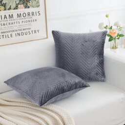 Ameha Grey Embossed Velvet Cushion Cover Set Of 2, Breathable Anti Allergic Zip Closure, 18X18 Inch - thumbnail 8