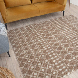 The Rugs Soft Moroccan Diamond Shaggy Rugs And Runners High Pile Beige And Ivory Living Room Kitchen Hallway 1020 - thumbnail 7