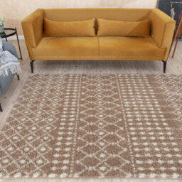 The Rugs Soft Moroccan Diamond Shaggy Rugs And Runners High Pile Beige And Ivory Living Room Kitchen Hallway 1020 - thumbnail 8