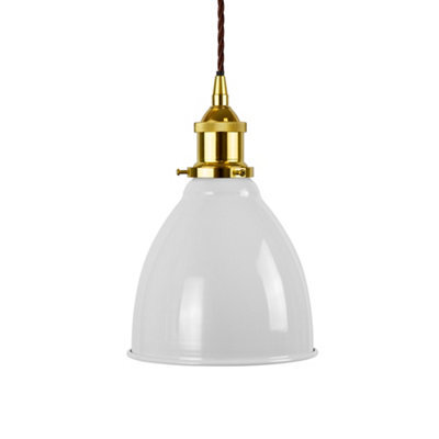 Pale Grey Classic Small Pantry Metal Painted Dome Pendant Light With Gold Lamp Holder And Brown Twisted Cable - Se Home
