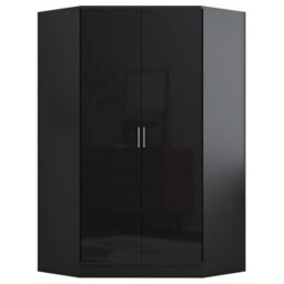 Reflect 3Pc Wardrobe Bundle - 2 Door Corner + 2 Door Mirror + 1 Door Plain - Black Gloss & Black Oak - H: 180Cm X W: 179Cm - thumbnail 5