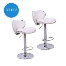 Evre White Bar Stool Faux Leather Adjustable Height With Swivel Seat For Pub Kitchen Reception (Pack Of 2)