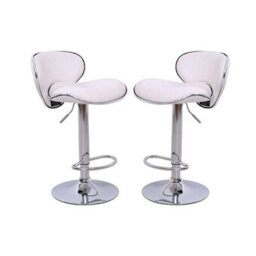 Evre White Bar Stool Faux Leather Adjustable Height With Swivel Seat For Pub Kitchen Reception (Pack Of 2) - thumbnail 2