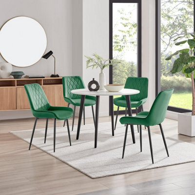 Furniturebox Uk Koko White Melamine Round Dining Table & 4 Green Pesaro Black Leg Chairs - image 1