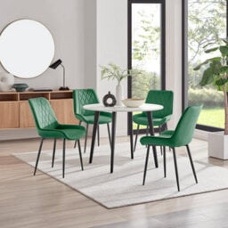 Furniturebox Uk Koko White Melamine Round Dining Table & 4 Green Pesaro Black Leg Chairs - thumbnail 1