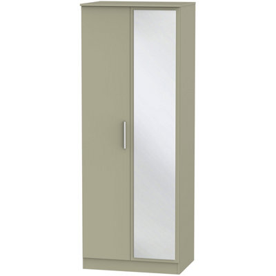 Trent Tall Mirrored Wardrobe In Mushroom Gloss & Mushroom Matt (Ready Assembled)