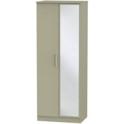 Trent Tall Mirrored Wardrobe In Mushroom Gloss & Mushroom Matt (Ready Assembled)