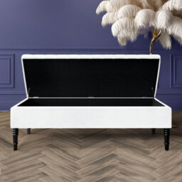 Safar 137Cm Ottoman Storage Bench - Plush Velvet Shoe Bench - White Lined Upholstery Storage Footstool - thumbnail 2