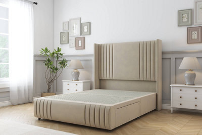 "Sloomy Camden Almond Coniston Divan Bed Base No Drawers-54"" Wingback Headboard12""-Footboard 2'6 Small Single" - image 1