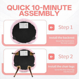 Shaggy Vanity Stool Chair Pink Dressing Table Seat Metal Legs Bedroom Home - thumbnail 3