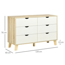 Homcom Chest Of Drawers, 6 Drawer Unit Storage Chest Bedroom White And Brown - thumbnail 3