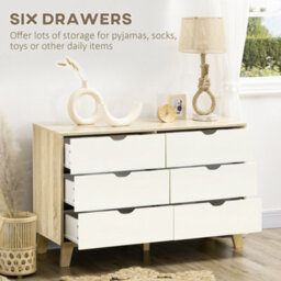 Homcom Chest Of Drawers, 6 Drawer Unit Storage Chest Bedroom White And Brown - thumbnail 5