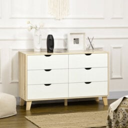 Homcom Chest Of Drawers, 6 Drawer Unit Storage Chest Bedroom White And Brown - thumbnail 1