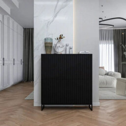 Heze Furniture Elpis Glamour Sideboard Push-To-Open Cabinet - Black Matt / Black Frame - thumbnail 5