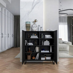 Heze Furniture Elpis Glamour Sideboard Push-To-Open Cabinet - Black Matt / Black Frame - thumbnail 3