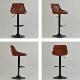 Lakeland Furniture Fleur Vintage Brown Faux Leather Bar Stool Black Gas Lift Base - thumbnail 2