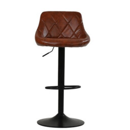 Lakeland Furniture Fleur Vintage Brown Faux Leather Bar Stool Black Gas Lift Base