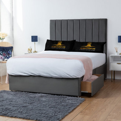 UKBEDFURNITURE Ashford Steel Plush Divan Bed With 2 Foot End Drawers & 26 Inch Headboard - image 1
