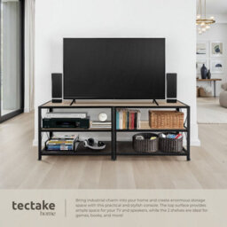 Tectake Industrial Tv Stand - Lowboard Cabinet 3 Shelves Low Display Console 161 Cm - Industrial Wood Light, Oak Sonoma - thumbnail 4