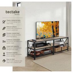 Tectake Industrial Tv Stand - Lowboard Cabinet 3 Shelves Low Display Console 161 Cm - Industrial Wood Light, Oak Sonoma - thumbnail 2
