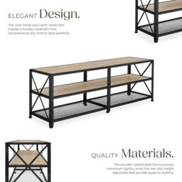 Tectake Industrial Tv Stand - Lowboard Cabinet 3 Shelves Low Display Console 161 Cm - Industrial Wood Light, Oak Sonoma - thumbnail 3