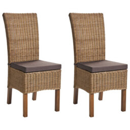 Beliani Set Of 2 Dining Chairs Andes Rattan Brown - thumbnail 1