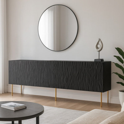 Jungle 190 Black Chest Of Drawers Modern Design With Gold Metal Legs - image 1