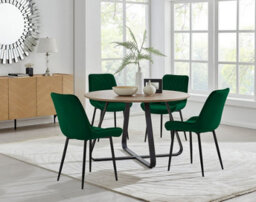 Furniturebox Uk Santorini Brown Round Round Dining Table And 4 Green Pesaro Black Leg Chairs
