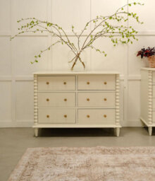 Statement Furniture Cromwell Large 6 Drawer Chest Of Drawers With Bobbin Design - Linen Cream