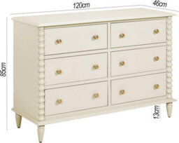Statement Furniture Cromwell Large 6 Drawer Chest Of Drawers With Bobbin Design - Linen Cream - thumbnail 2