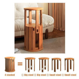 4Pcs 18 Inch 4 In 1 Stackable Round Wood Stools Nest Side Table - thumbnail 4