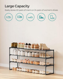 LEDREM 3-Tier Shoe Rack, Shoe Storage Organiser, Metal Storage Rack, Fits 15 To 18 Pairs Of Shoes, Stackable Shoe Shelf - thumbnail 4