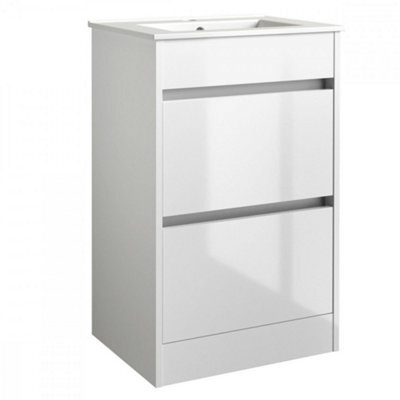 Clifton Bathroom 2-Drawer Floor Standing Vanity Unit With Basin 500mm Wide - White - (Urban) - Brassware Not Included - image 1