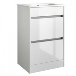 Clifton Bathroom 2-Drawer Floor Standing Vanity Unit With Basin 500mm Wide - White - (Urban) - Brassware Not Included - thumbnail 1