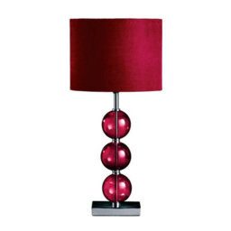 Orsina Burgundy Suede Effect Shade Table Lamp, Chrome Base With Three Burgundy Glass Orb Details, 40W E14 Bulb - thumbnail 1