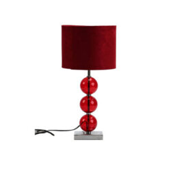 Orsina Burgundy Suede Effect Shade Table Lamp, Chrome Base With Three Burgundy Glass Orb Details, 40W E14 Bulb - thumbnail 2