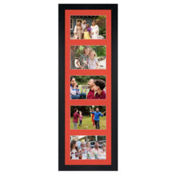 AK Frames 26X8 Black Modern Multi Photo Frame With Poppy Red Mount - Holds 5 Apertures (5X) 6X4 Photos