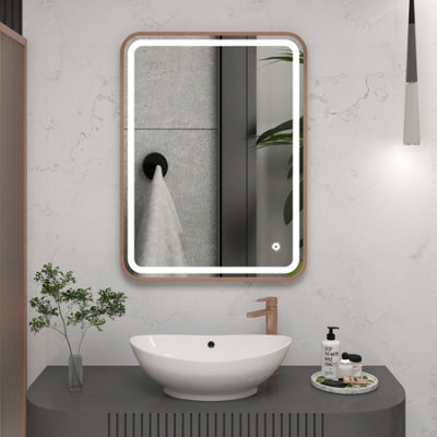 Royal Bathrooms Luna 600 X 800mm Brushed Bronze Frontlit Led Illuminated Framed Mirror With Demister Pad & Touch Sensor - image 1