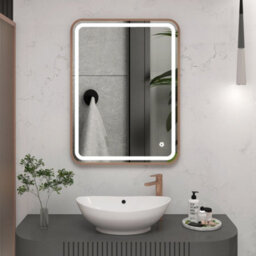 Royal Bathrooms Luna 600 X 800mm Brushed Bronze Frontlit Led Illuminated Framed Mirror With Demister Pad & Touch Sensor - thumbnail 1