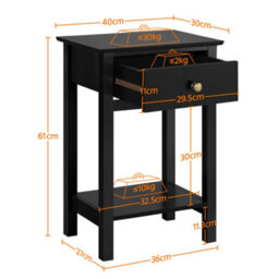 Yaheetech Black Wood Bedside Table End Table With Drawer - thumbnail 4