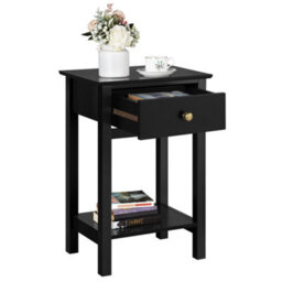 Yaheetech Black Wood Bedside Table End Table With Drawer - thumbnail 3