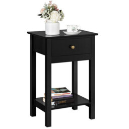 Yaheetech Black Wood Bedside Table End Table With Drawer - thumbnail 2