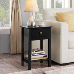 Yaheetech Black Wood Bedside Table End Table With Drawer