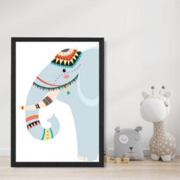 Artze Wall Art Peeking Elephant Tribal Animal Art Print With Black Frame Size: A4 - thumbnail 2