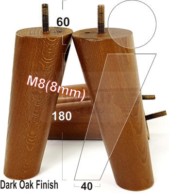 L&F Wood Legs Dark Oak 180mm High Set Of 4 Replacement Angled Furniture Legs Set Of 4 Sofas Chairs Stools M8 - image 1