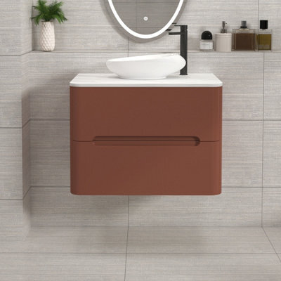 Royal Bathrooms Venice 700mm Terracotta Clay Wall Mounted Bathroom Countertop Vanity Unit 2 Drawer With Nova Basin - image 1