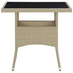Vidaxl Outdoor Dining Table Beige Poly Rattan And Glass - thumbnail 2