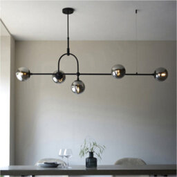 Loops Hanging Ceiling Bar Pendant Light - 5X Grey Tinted Glass Shades - Matt Black Linear Lamp - thumbnail 3
