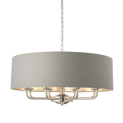 Luminosa Lighting Luminosa Highclere Single Shade Pendant Light Bright Nickel Plate, Charcoal Fabric - image 1